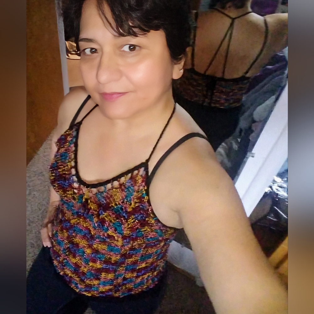 Handmade multicolor halter crochet top Medium - Picture 2 of 5